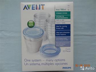 Набор из 5  контейнеров  для хранения грудного молока Philips Avent ( 4 абсолютно новые и 1 б/у ), В комплекте адаптер для молокоотсоса Avent, Состояние: Новый в Воронеже